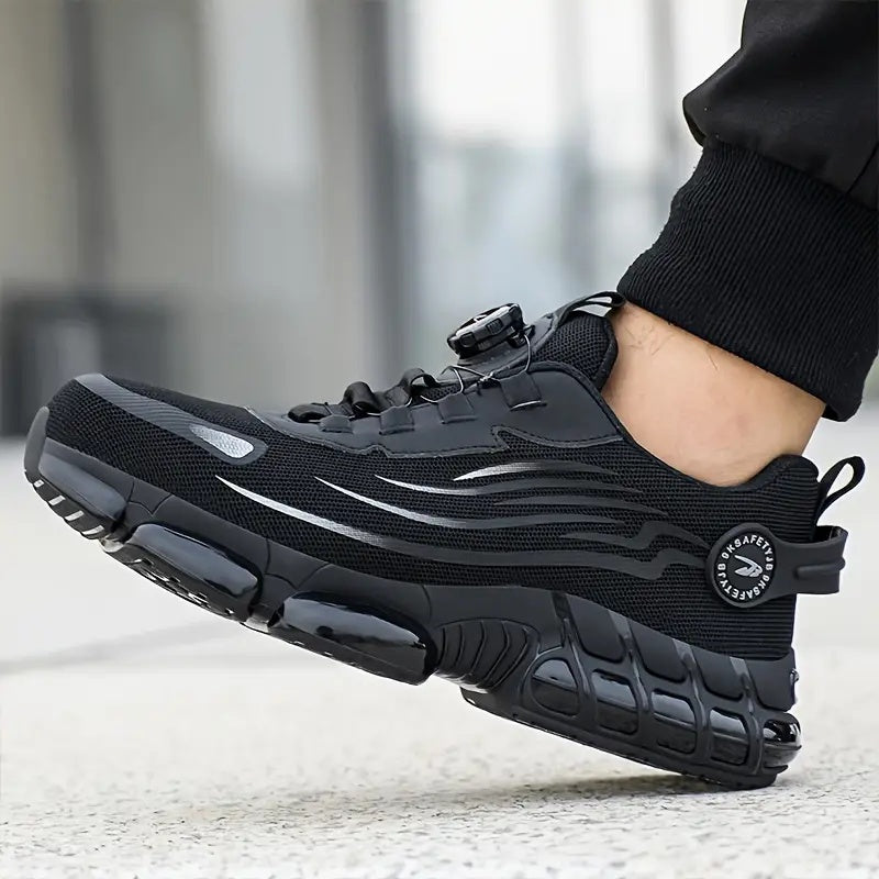 Chaussures de travail respirantes pour hommes – Chaussures de sécurité durables avec bandes réfléchissantes, semelle légère et amortissante pour l'industrie, la construction et un usage quotidien, disponibles en noir et gris, tailles US 6 à 11