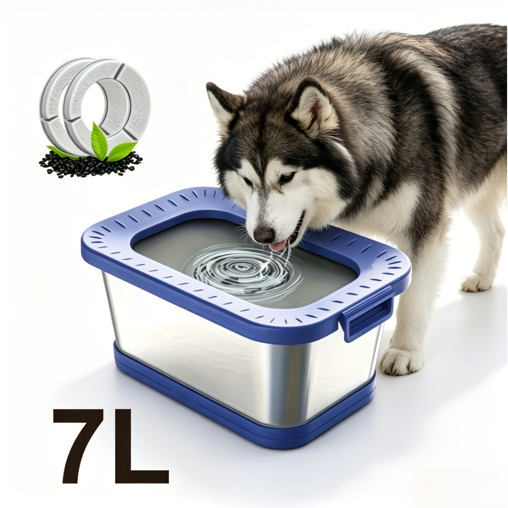 Gamelle pour chien en acier inoxydable de 7 L, anti-éclaboussures et anti-déversement, distributeur d'eau lente pour buveurs désordonnés, bol pour animal de compagnie robuste pour intérieur et extérieur – Grande capacité