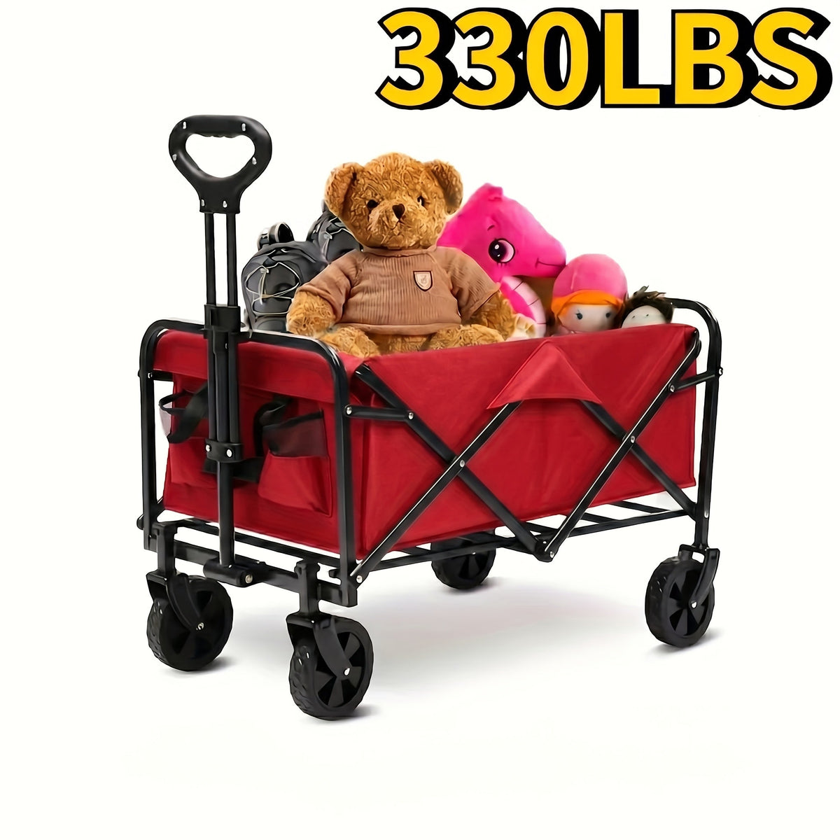 Chariot pliable robuste, capacité de 150 à 205 kg, cadre en fer tout-terrain et tissu Oxford 800D, chariot utilitaire pliable sans assemblage requis pour le camping, la plage, le jardin, le sport et l'extérieur