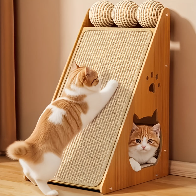Griffoir pour chat en sisal de 27 pouces – Tapis de griffes multifonctionnel et résistant à l'usure, protège-meubles avec 3 balles de jeu, installation facile, griffoir d'intérieur pour chat