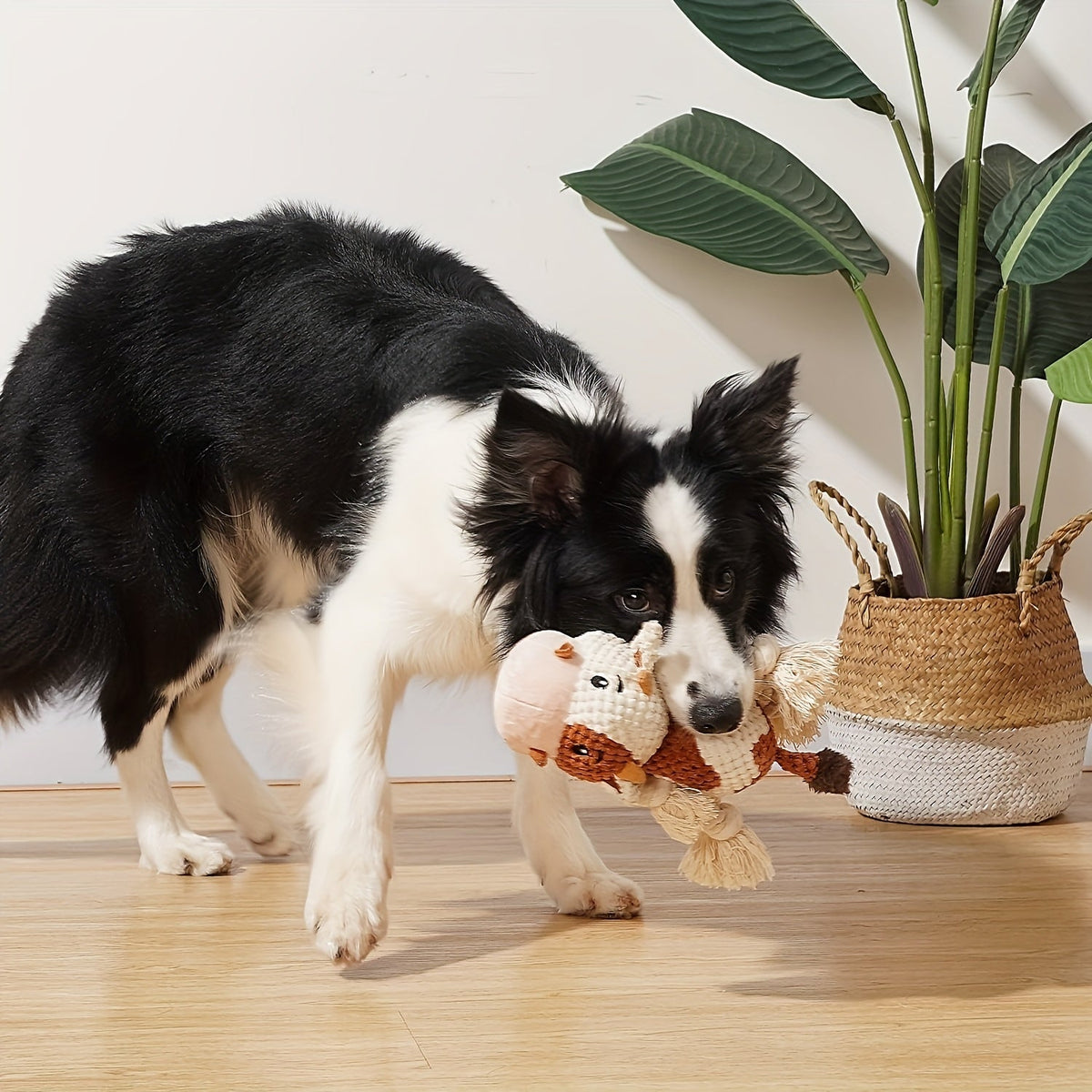 Jouet en peluche pour chien en forme de vache, jouet interactif pour tir à la corde avec papier bruissant, jouet à mâcher d'entraînement intellectuel pour chiens de petite, moyenne et grande taille, sans pile, jouet anti-anxiété pour animaux de compagnie