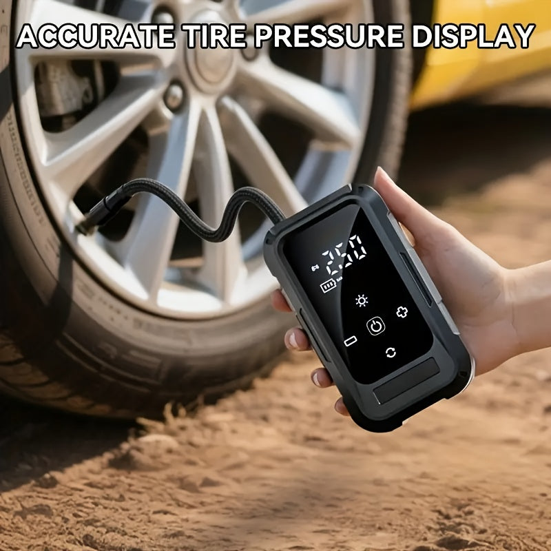 Gonfleur de pneus portable sans fil – Compresseur d'air intelligent sans fil avec manomètre numérique et lampe LED pour voitures, motos, vélos et ballons, recharge rapide Type-C