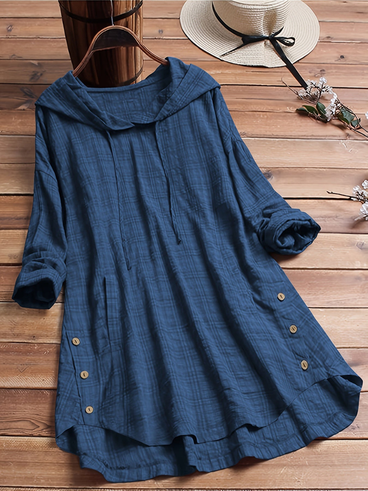Chemise à capuche à carreaux pour femme à manches longues avec cordon de serrage | Blouse à ourlet asymétrique nouée à la taille, haut d'extérieur décontracté pour l'automne