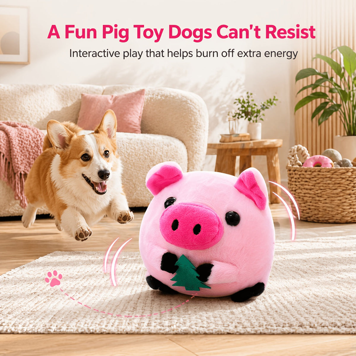 Jouet rebondissant pour chien rechargeable par USB – Balle électronique avec capteur de mouvement, bruit de cochon et enregistrement vocal, jouet interactif lavable pour petits chiens et chiots