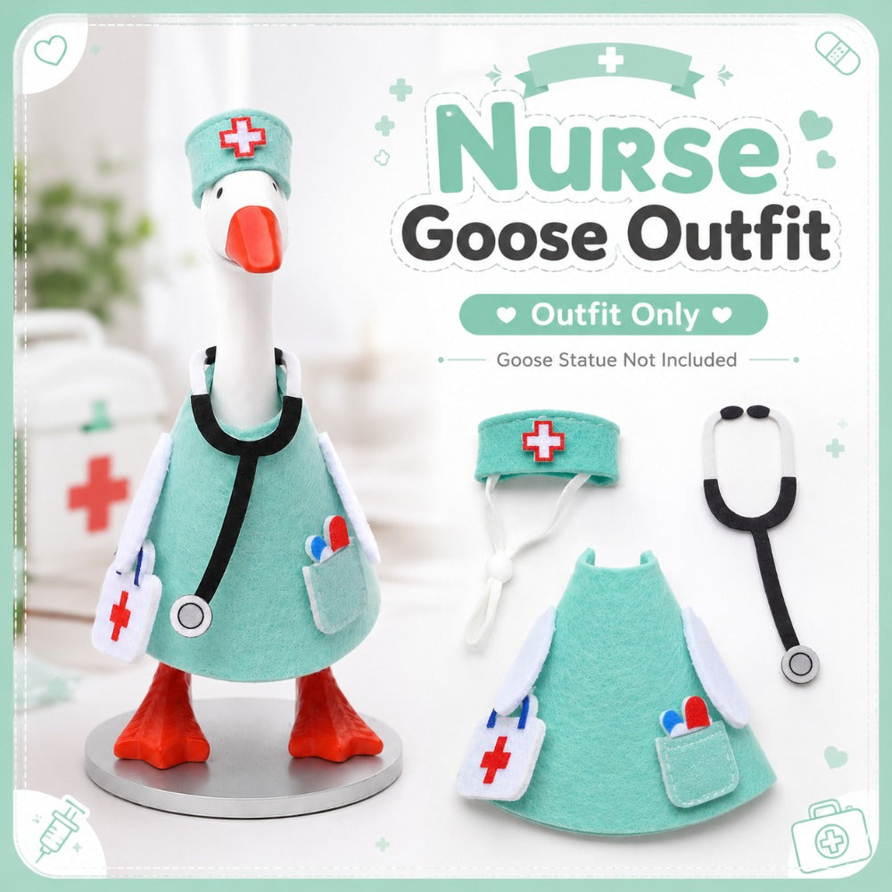Ensemble de tenue médicale miniature pour figurine d'oie de bureau de 18 cm – Costume de docteur en feutrine avec chapeau vert menthe, stéthoscope et sac bandoulière, accessoire décoratif amusant pour bureau et cadeau original