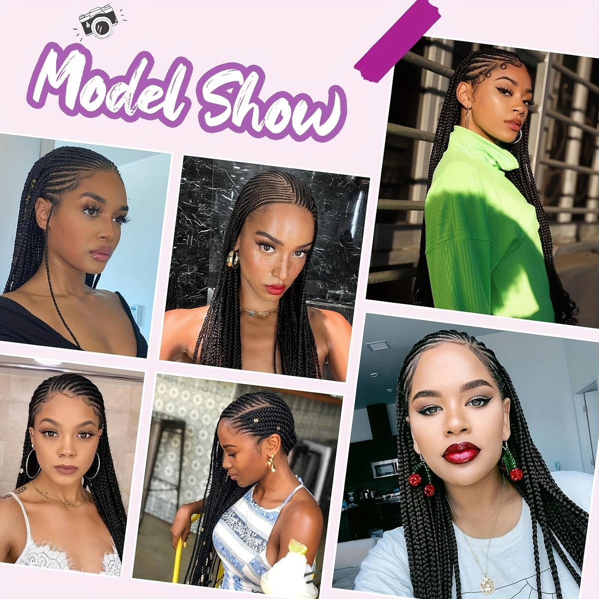 Perruque Box Braid HD Lace Front pour femmes noires, 36 pouces – Full Lace Frontal synthétique, ligne de cheveux naturelle, pour tous les jours et les fêtes, noire