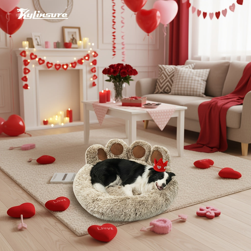 Lit pour chien et chat en forme de patte d'ours – Coussin rond apaisant, chaud et doux en peluche pour animal de compagnie avec foulard bonus, S M L XL 2XL Café Rose Gris Marron pour chiens et chats de petite, moyenne et grande taille