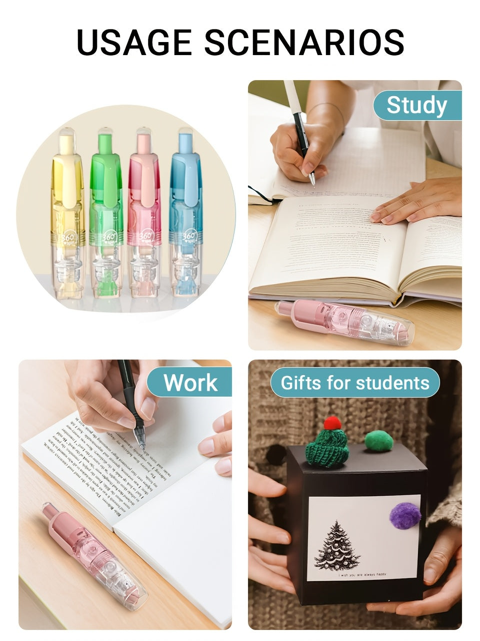 Ruban correcteur rétractable avec recharges – Correction d'erreurs instantanée et propre pour l'école, le bureau et la maison, 1 unité + 2 recharges ou lot de 4 + 8 recharges, ruban correcteur sec et lisse pour la rentrée scolaire
