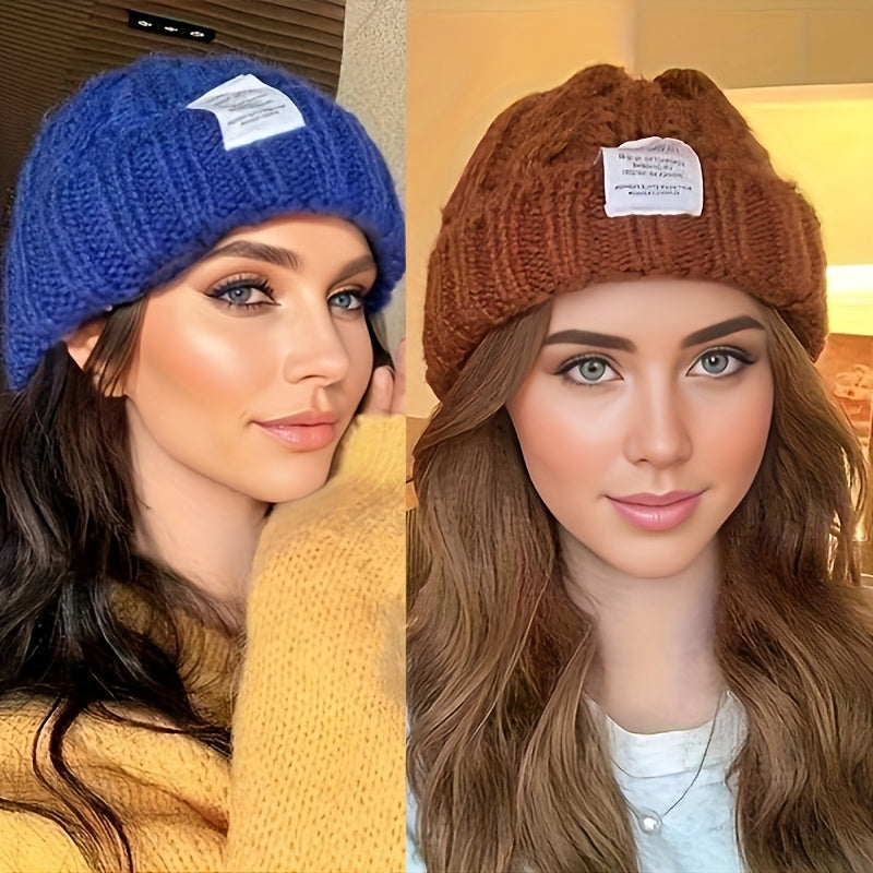 Lot de 2 bonnets d'hiver en tricot pour femmes et hommes, bonnets chauds à grosses mailles torsadées aux couleurs bonbon avec protection des oreilles, bonnet souple et ample pour l'extérieur et la ville par temps froid