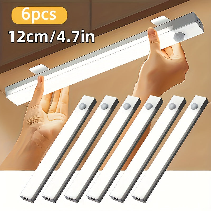 Lampe de placard LED à détecteur de mouvement rechargeable par USB – Éclairage intelligent sans fil sous meuble, intensité réglable 3 niveaux, veilleuse pour cuisine, chambre, placard, escaliers, couloir – Lot de 6 ou 3