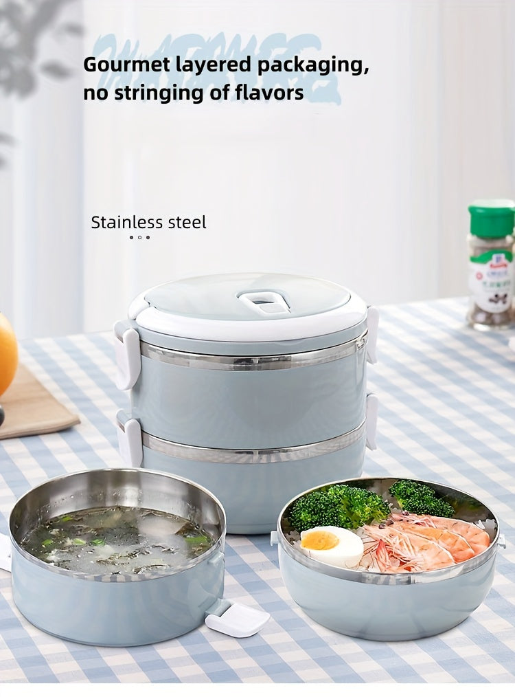 Ensemble de boîtes à lunch isothermes en acier inoxydable, 2/3/4 étages – Bento empilable avec couvercle, récipient alimentaire cylindrique étanche de 1,4 L pour le bureau, l'école, le camping, les pique-niques et l'usage en extérieur