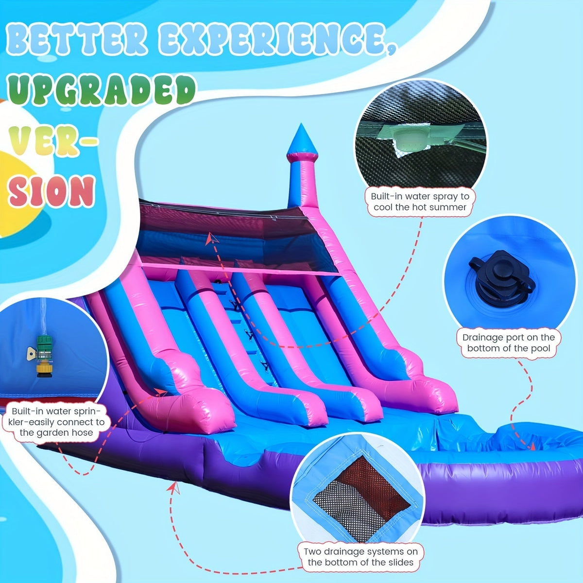 Toboggan aquatique gonflable avec château gonflable 6,4 x 3,35 x 4,1 m avec piscine, toboggan humide/sec pour enfants, aire de jeux extérieure, structure gonflable robuste de qualité commerciale avec toboggan intégré - Cadeau d'été idéal pour les enfants