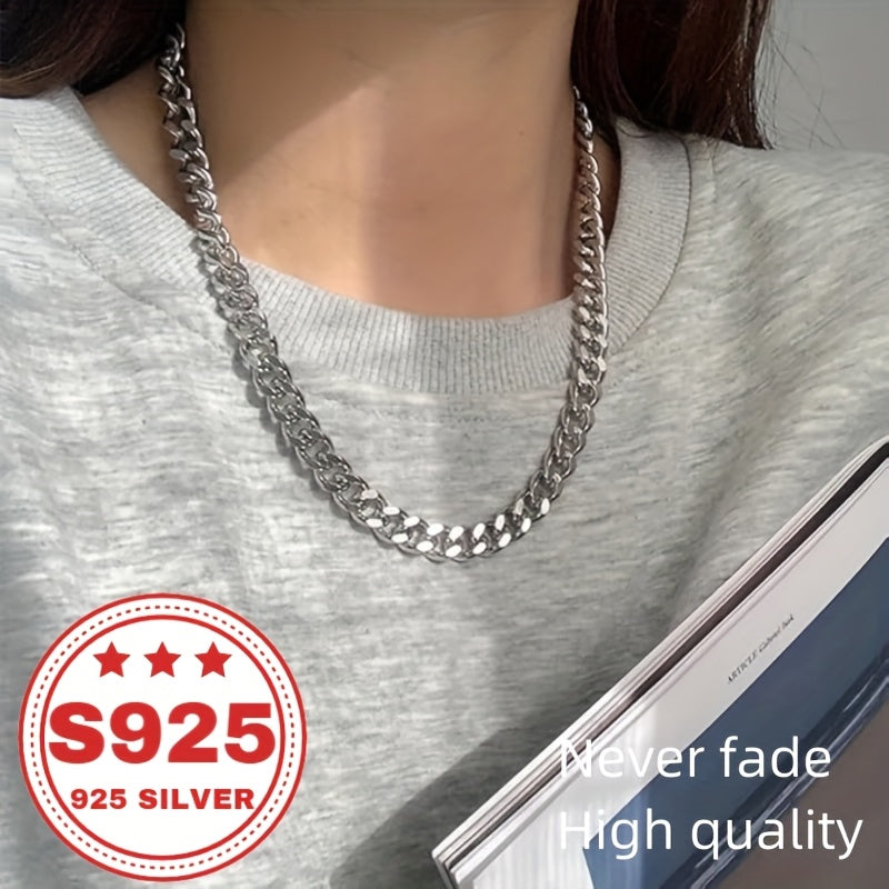 Collier chaîne gourmette cubaine en argent sterling 925 pour hommes et femmes - Chaîne Miami cubaine classique de 9 mm, bijoux hip-hop unisexes en argent et or, 18-24 pouces, cadeau tendance au quotidien