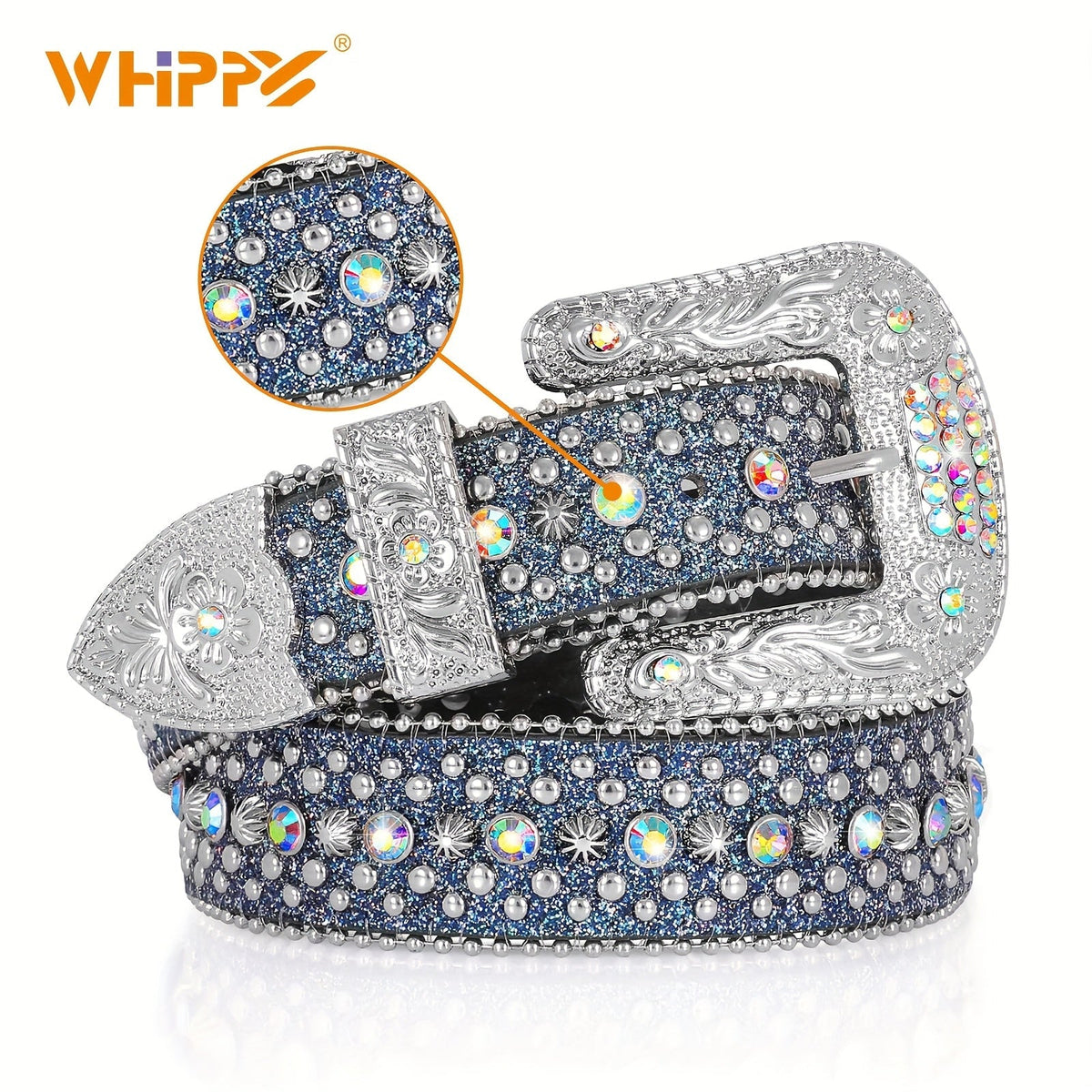 Ceinture strass unisexe style western – Ceinture ajustable scintillante en similicuir avec boucle en alliage pour hommes et femmes, tailles S-XL, cadeau pour fête, festival, Halloween, Noël