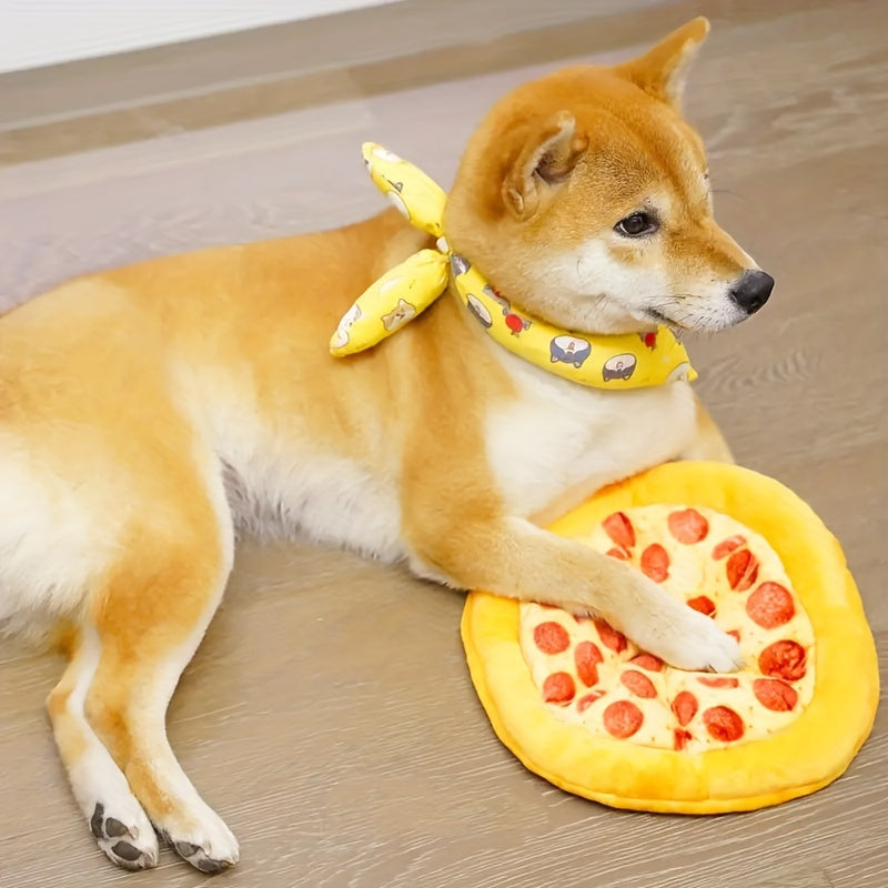 Jouet pour chien en peluche Pizza au pepperoni qui fait du bruit – Jouet à mâcher interactif et doux en polyester avec sifflet pour toutes les races, jouet amusant pour chien sur le thème de la nourriture pour chiots et chiens adultes