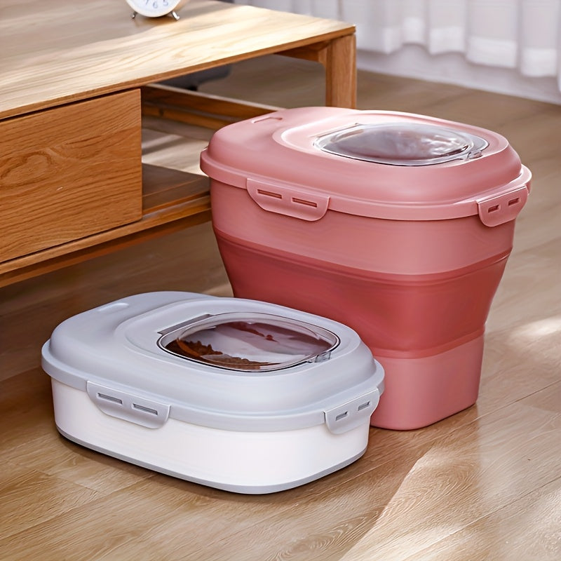 Grand contenant hermétique pour nourriture pour animaux avec roulettes – Bac scellé résistant à l'humidité et aux insectes avec tasse à mesurer et design pliable pour nourriture sèche pour chiens et chats, blanc cassé, vert, rose