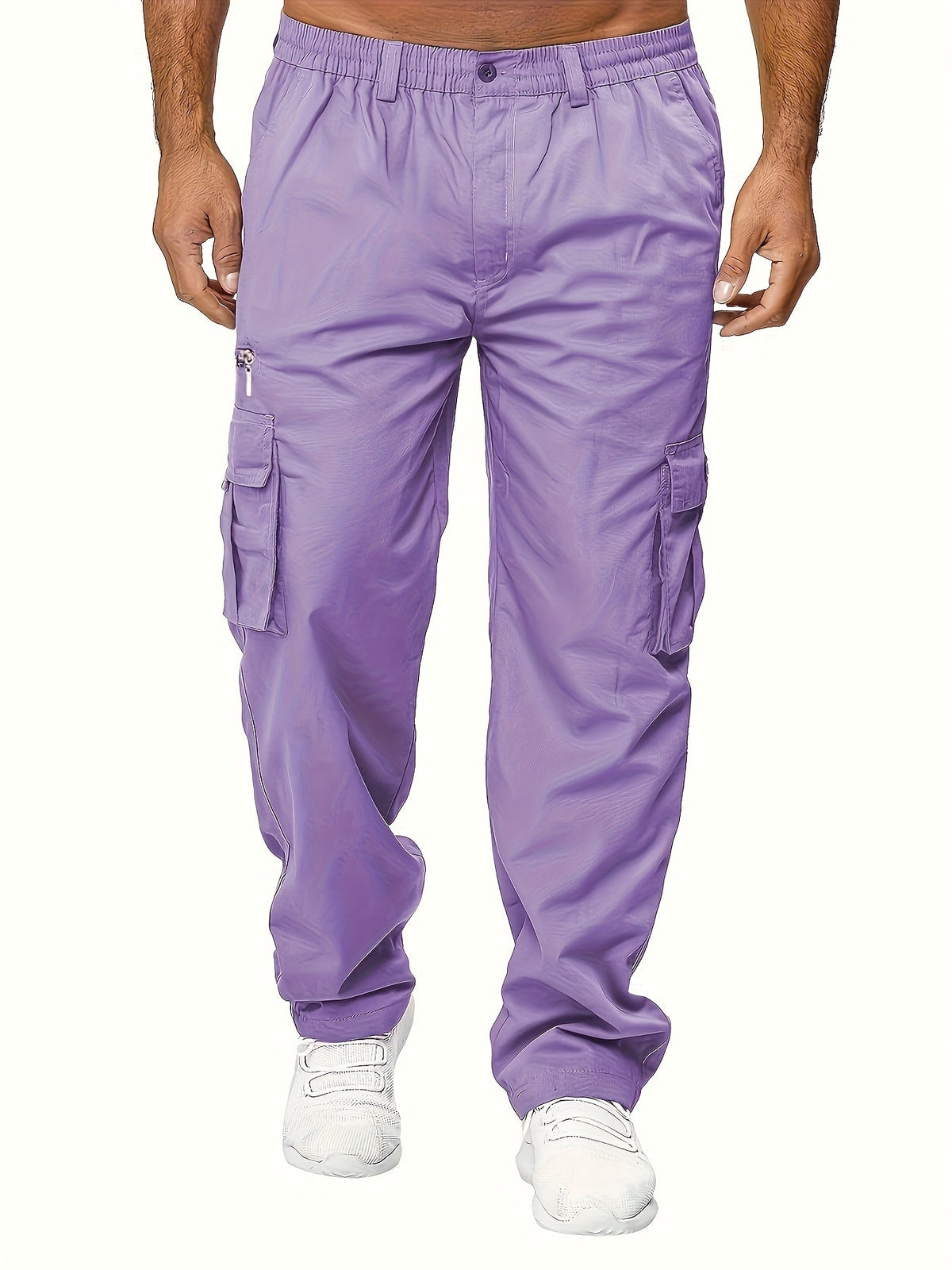 Lot de 3 pantalons cargo pour homme, coupe droite multipoches – Pantalon de randonnée en polyester tissé uni pour le printemps et l'automne, tailles S à XXXL, 9 combinaisons de couleurs