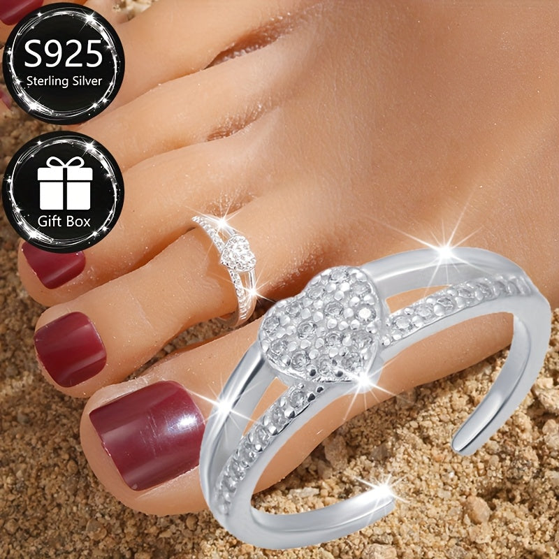 Chevillère cœur en argent sterling 925 pour femme – Bracelet de cheville ajustable avec accent en oxyde de zirconium, bijou romantique pour la Saint-Valentin et les vacances à la plage en argent et or, style vintage léger de 1,3 g