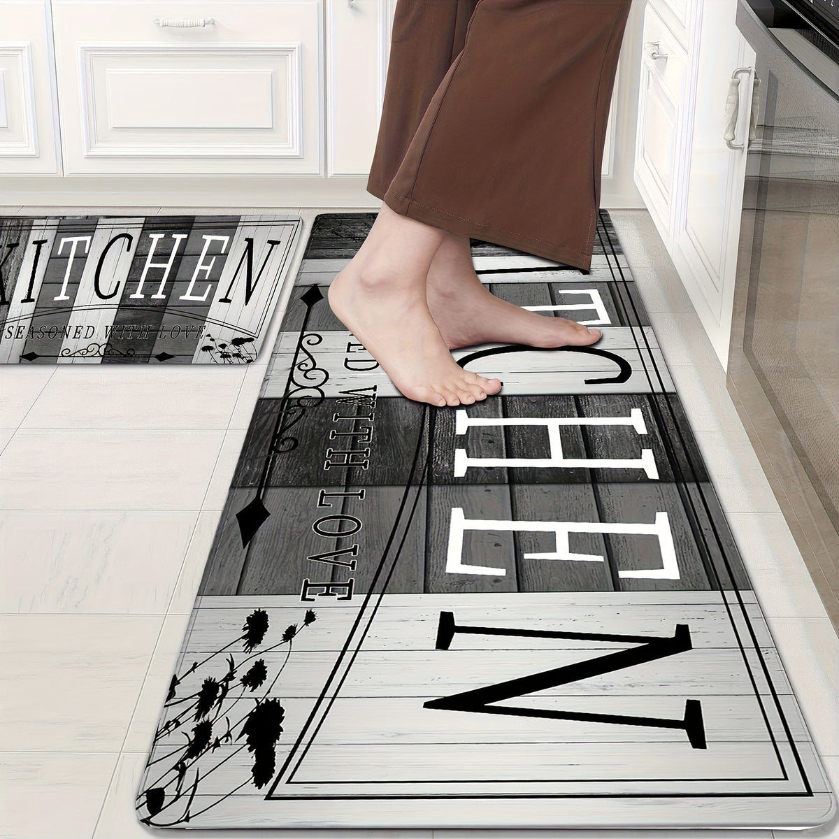 Tapis de cuisine absorbant antidérapant | Tapis de sol anti-fatigue à imprimé premium | Tapis de porte lavable pour cuisine, salle de bain, buanderie, chambre et couloir | Aspect bois et uni | Tailles multiples de 50x80 cm à 60x180 cm