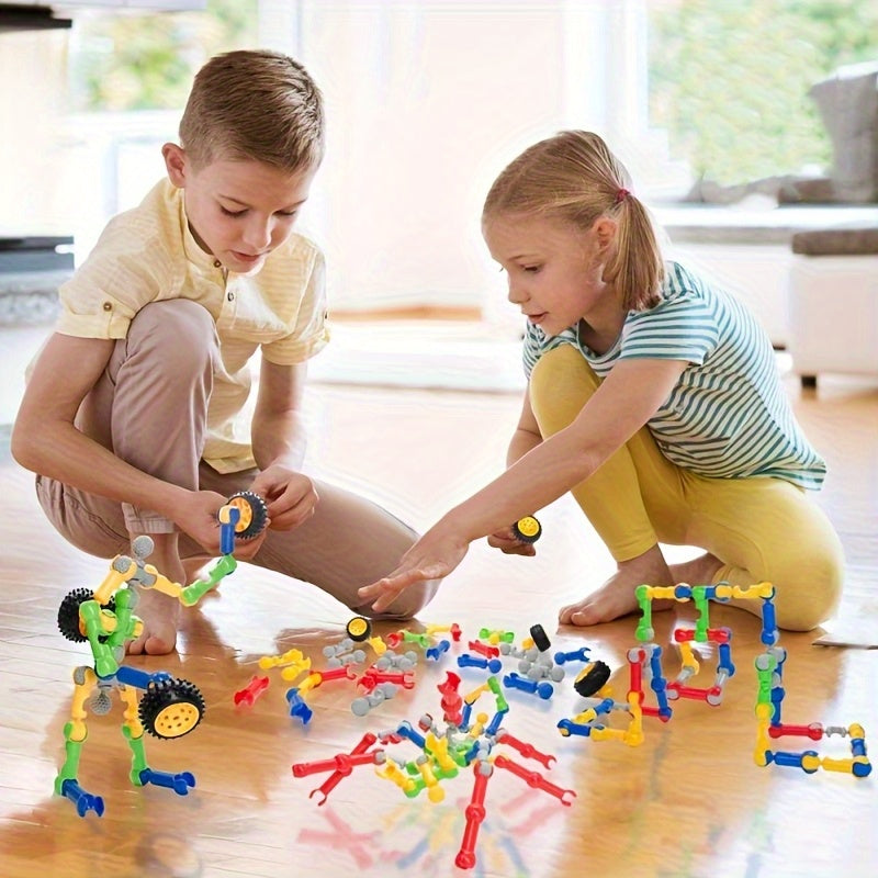 Ensemble de construction STEM de 83 pièces pour garçons et filles – Jeu de construction éducatif et créatif avec couleurs aléatoires – Kit d'ingénierie amusant – Cadeau d'anniversaire et de Noël pour enfants de 3 à 10 ans