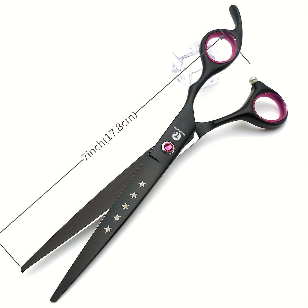 Set de 4 ciseaux professionnels de toilettage pour chien de 7 pouces, incluant ciseaux droits, sculpteurs, courbes et effileurs avec peigne et étui, en acier inoxydable 6CR, tranchants et durables, noirs