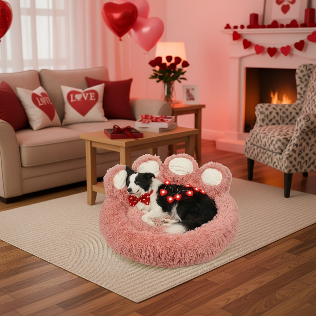 Lit pour chien et chat en forme de patte d'ours – Coussin rond apaisant, chaud et doux en peluche pour animal de compagnie avec foulard bonus, S M L XL 2XL Café Rose Gris Marron pour chiens et chats de petite, moyenne et grande taille