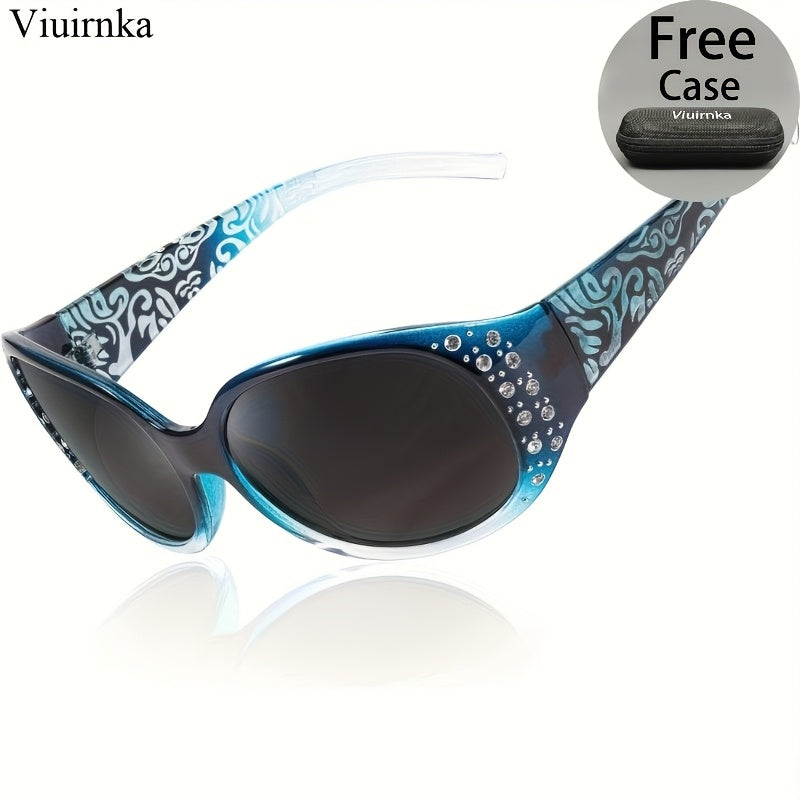 Lunettes de soleil œil-de-chat à strass pour femme – Lunettes avec protection UV et ornements floraux, monture légère pour la plage, la conduite, l'extérieur, le style urbain et les vacances, accessoire de mode tendance en cadeau
