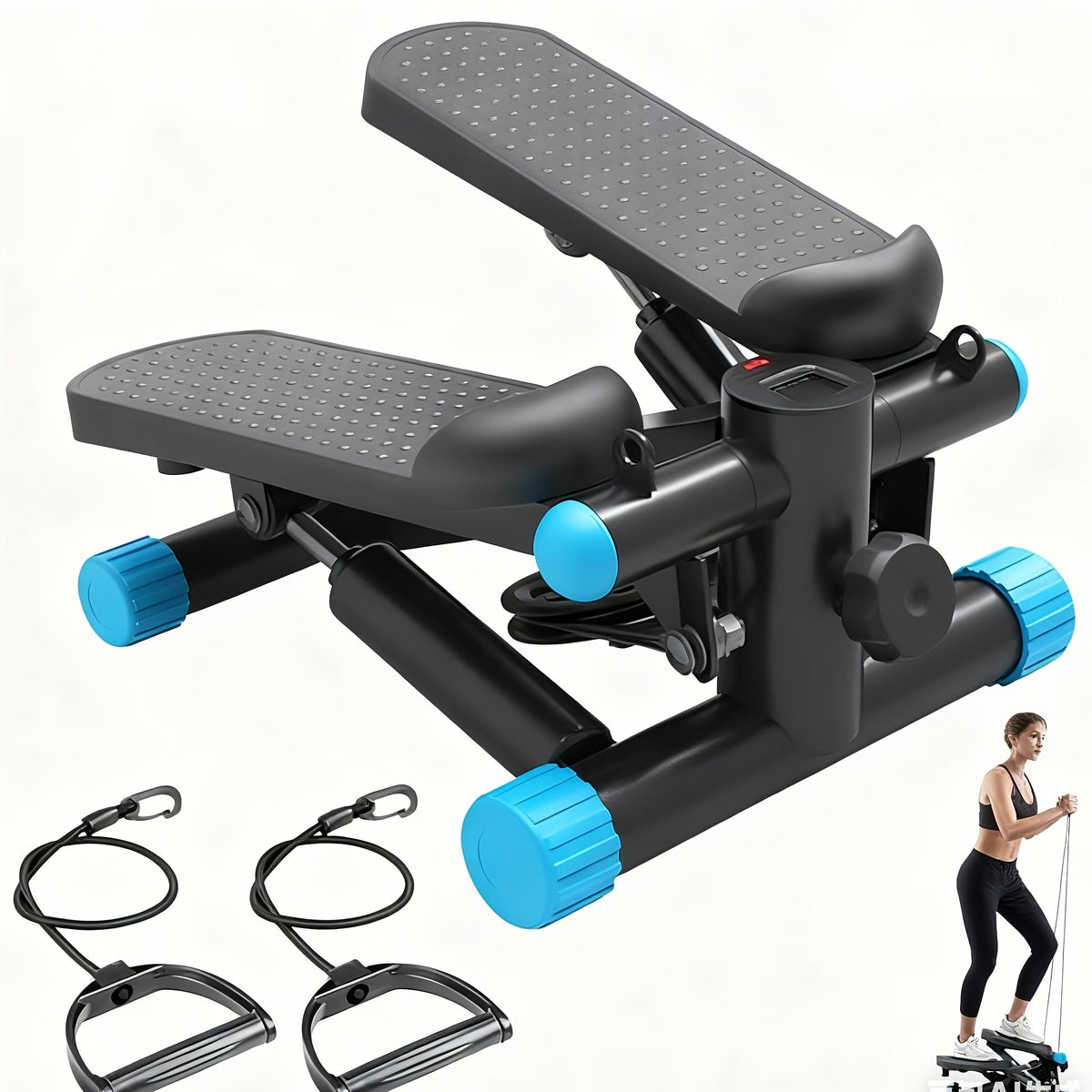 Mini stepper d'exercice avec bandes de résistance, appareil de fitness compact à mouvement rotatif pour entraînement complet, capacité de 136 kg, équipement de gym à domicile portable pour la perte de poids et le cardio - Noir, argent, orange, bleu