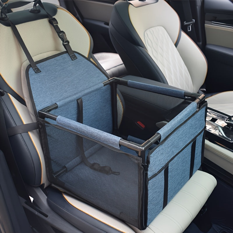 Panier de sécurité pour siège auto pour chiens petits et moyens - Siège rehausseur pour animaux de compagnie de haute qualité avec coussin doux, panier sécurisé pour chien en voiture, 7 couleurs : marron, gris, gris, cramoisi, bleu marine, bleu, rayé