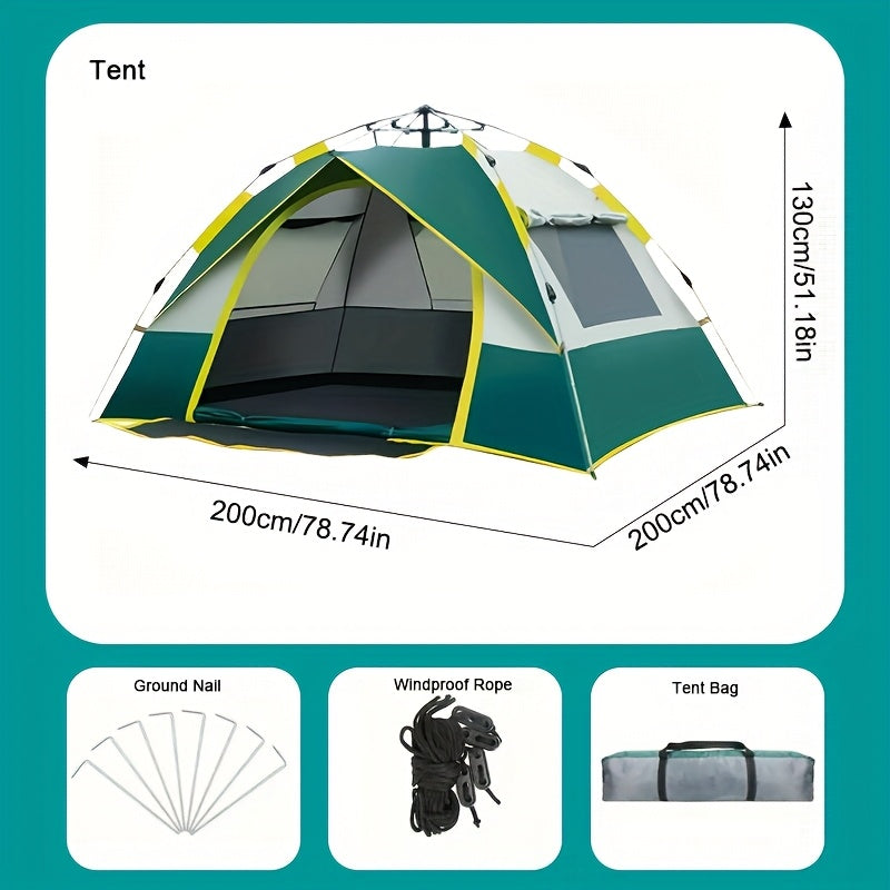 Tente de camping automatique à déploiement instantané pour 1 à 3 ou 3 à 4 personnes – Tente toutes saisons coupe-vent et légère avec doubles portes et fenêtres en maille pour le camping, la randonnée, la chasse, les voyages et les abris extérieurs