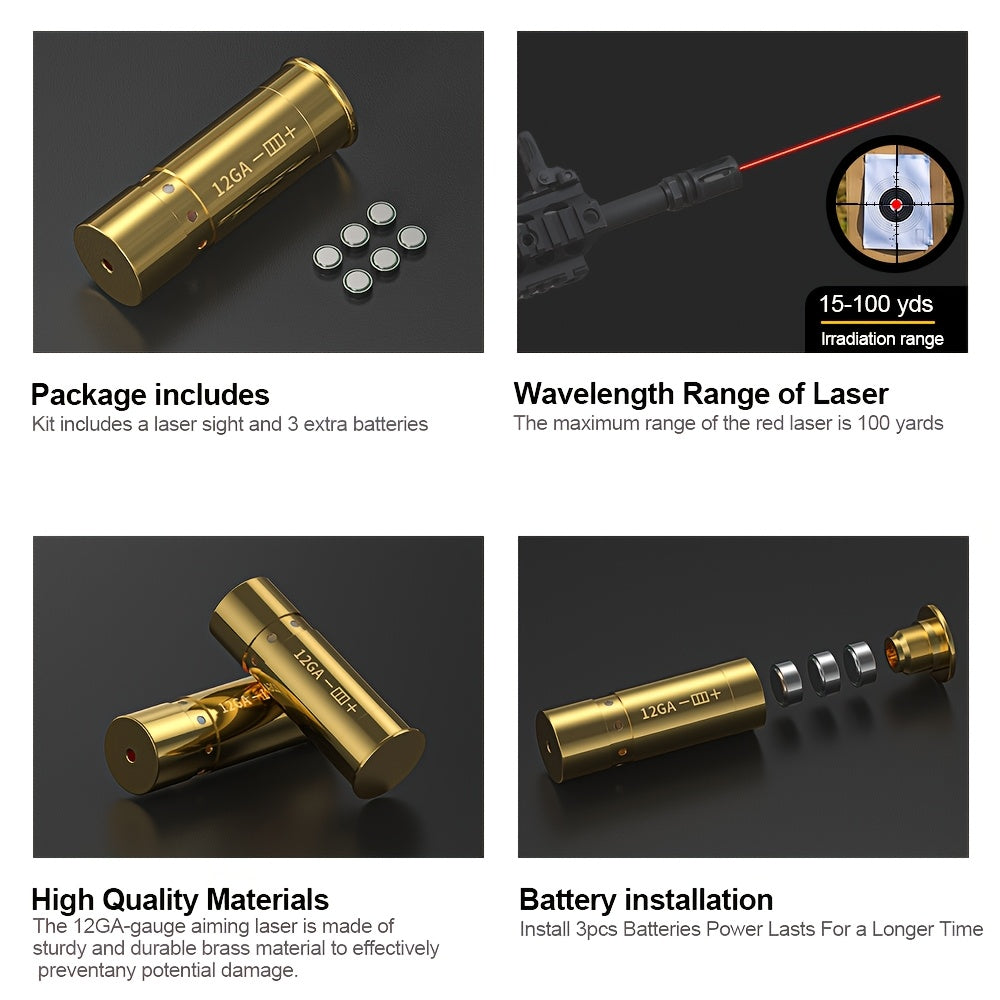 Kit de réglage laser multi-calibres pour 9mm, 45ACP, 223REM, 308WIN, 380ACP, 38SPL, 12GA – Appareil de réglage laser rouge haute précision pour fusils et pistolets, installation facile, inclut 2 jeux de piles