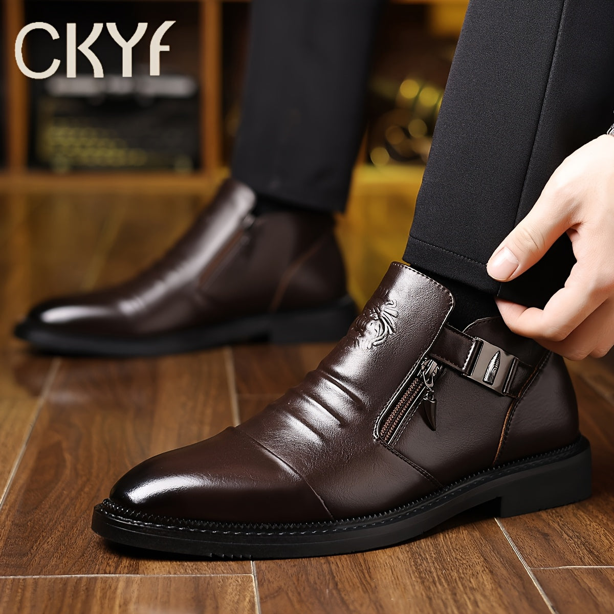 Bottines Chelsea pour homme en cuir gaufré – Style habillé décontracté à enfiler, noir et marron, pointures larges US 8-13,5, semelle confortable antidérapante, parfaites pour le travail, le bureau et le quotidien