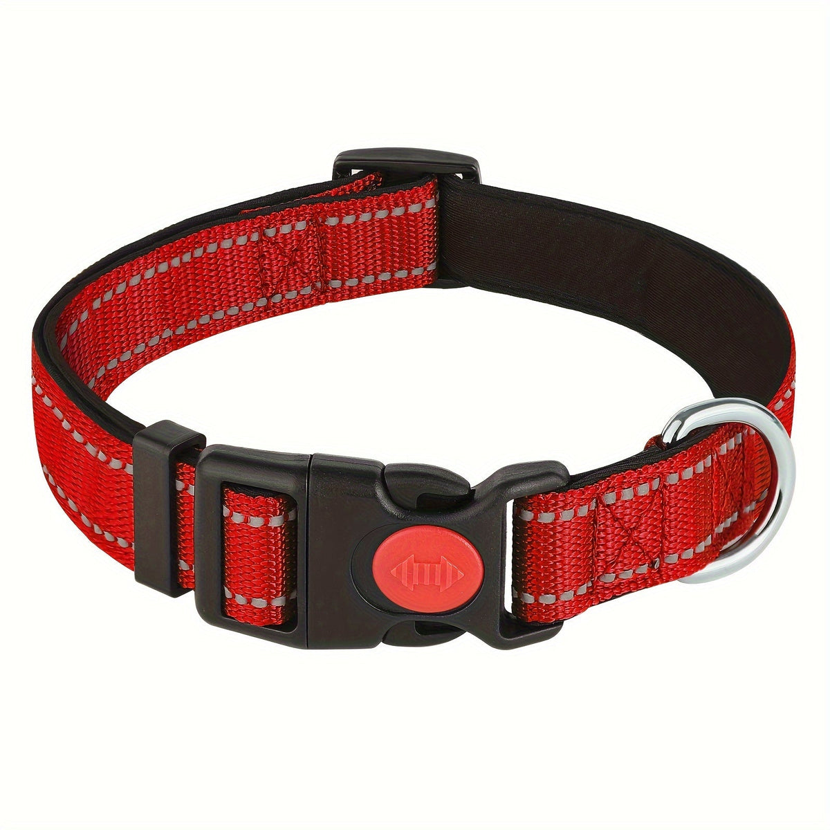 Collier pour chien réfléchissant avec boucle de sécurité verrouillable - Collier pour animal en nylon respirant, rembourré en néoprène doux et réglable pour chiens de petite, moyenne et grande taille, collier de sécurité haute visibilité nocturne