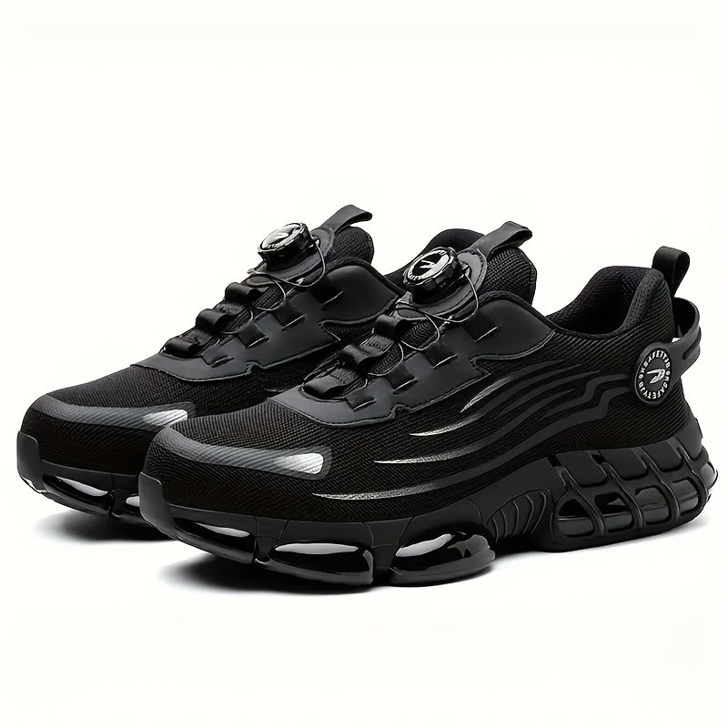 Chaussures de travail respirantes pour hommes – Chaussures de sécurité durables avec bandes réfléchissantes, semelle légère et amortissante pour l'industrie, la construction et un usage quotidien, disponibles en noir et gris, tailles US 6 à 11