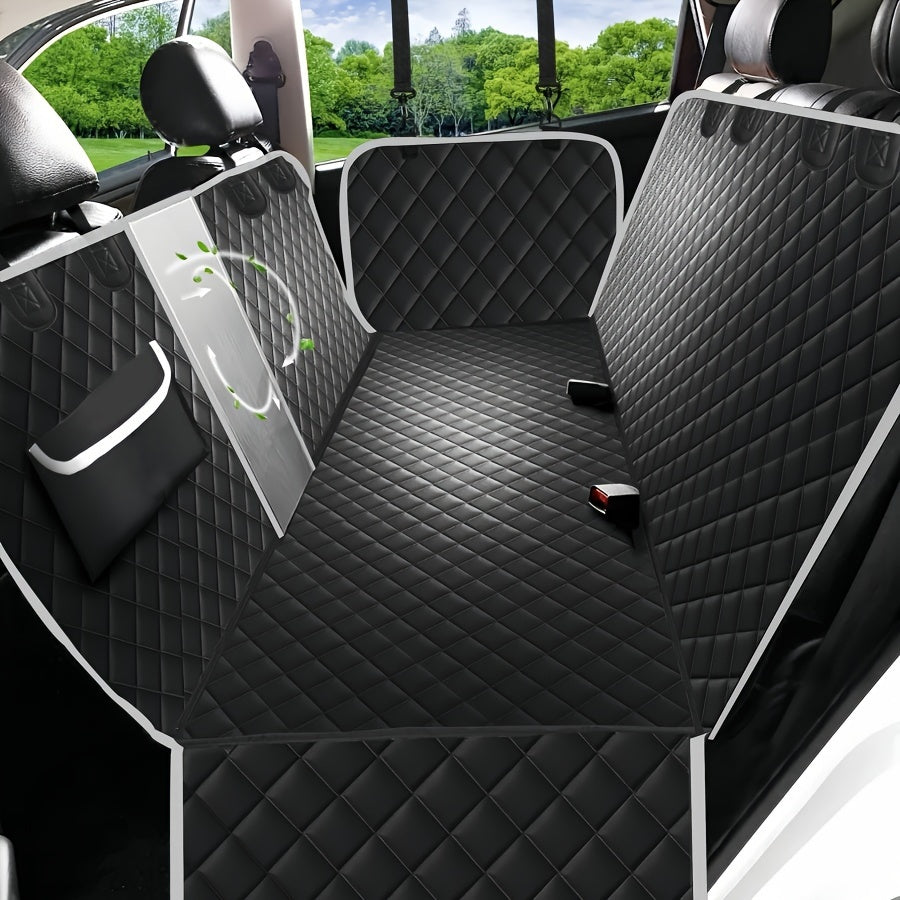 Housse de siège auto pour chien avec fenêtre en filet et poches de rangement – Protection de banquette arrière en nylon antidérapant et anti-rayures, taille universelle pour voitures, camions et SUV, motif feuilles vert, noir et gris