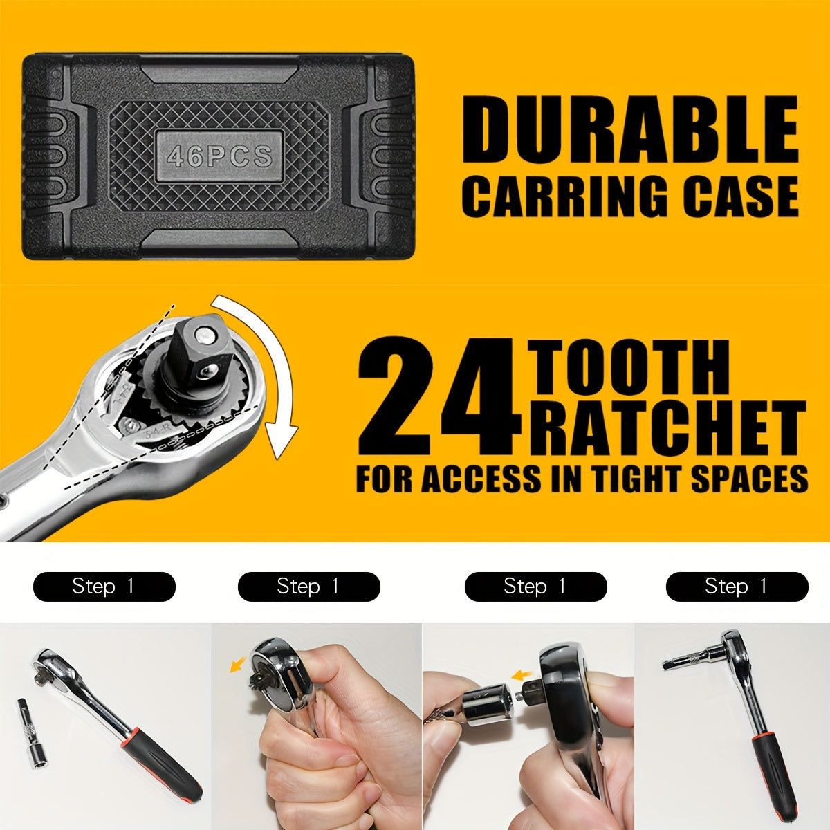 Ensemble d'outils de réparation pour maison et voiture 46 pièces – Jeu de clés à cliquet, tournevis et douilles pour réparations de voitures, motos, vélos et entretien domestique