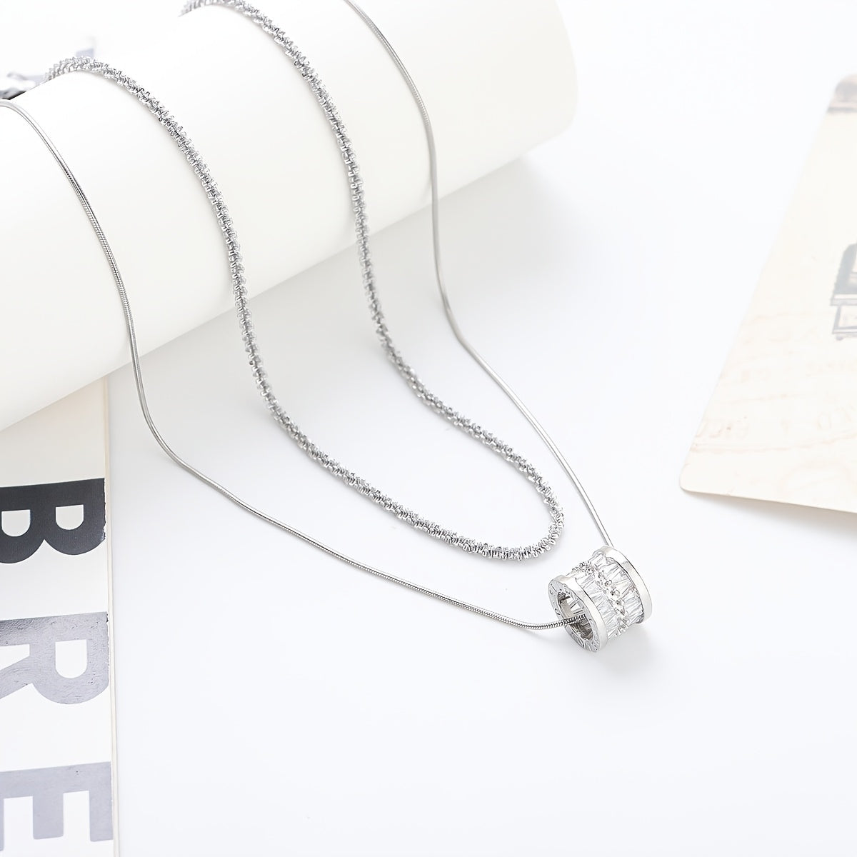 Collier double rang en argent sterling S925 pour femme, élégante chaîne de pull en zircon cubique, bijou minimaliste et tendance pour le quotidien et pour offrir, toutes saisons