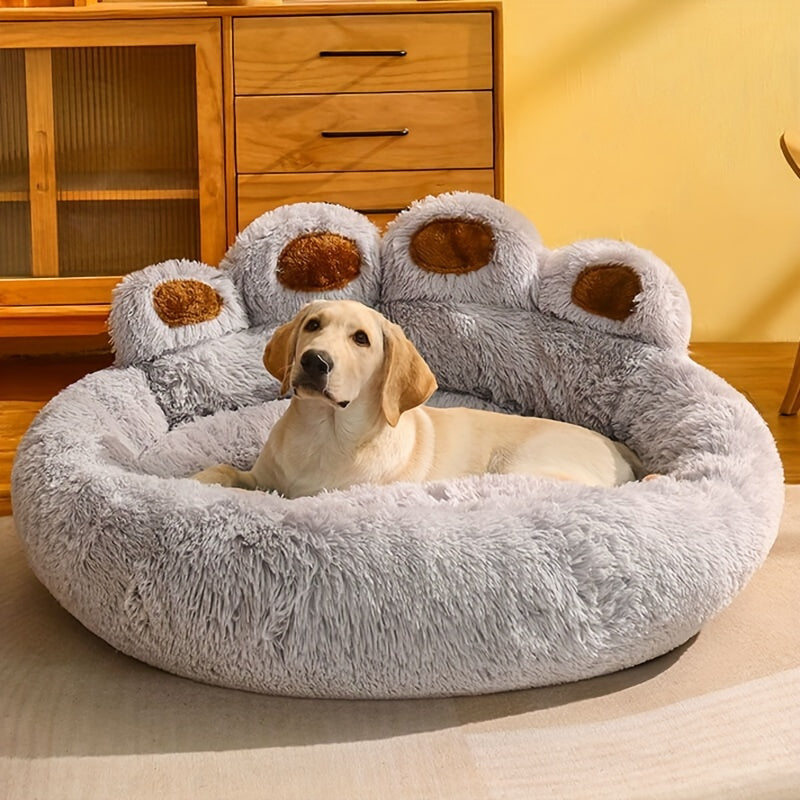 Panier rond pour chien et chat motif patte d’ours – Lit apaisant et doux pour animal de compagnie, antidérapant, chaud et confortable, petit, moyen, grand modèle, 50/60/70/90 cm, café/rose/gris