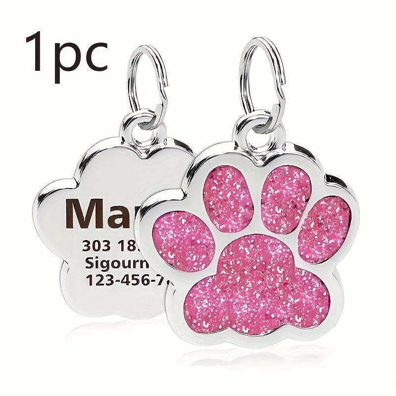 Plaque d'identification pour chien gravée au laser sur mesure - Médaille personnalisée avec motif de patte de chat, durable et résistante à la décoloration pour chiens et chats, 7 options de couleurs (argent, noir, violet, rose, rouge, bleu, bleu lagon)