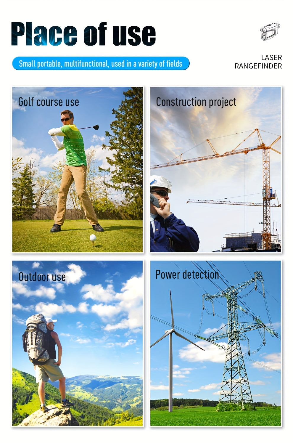Télémètre laser de golf 1200 yards – Grossissement 6,5x, compensation de pente, verrouillage de drapeau HD, anti-vibration, rechargeable par USB, télémètre de golf haute précision à positionnement rapide, design élégant blanc
