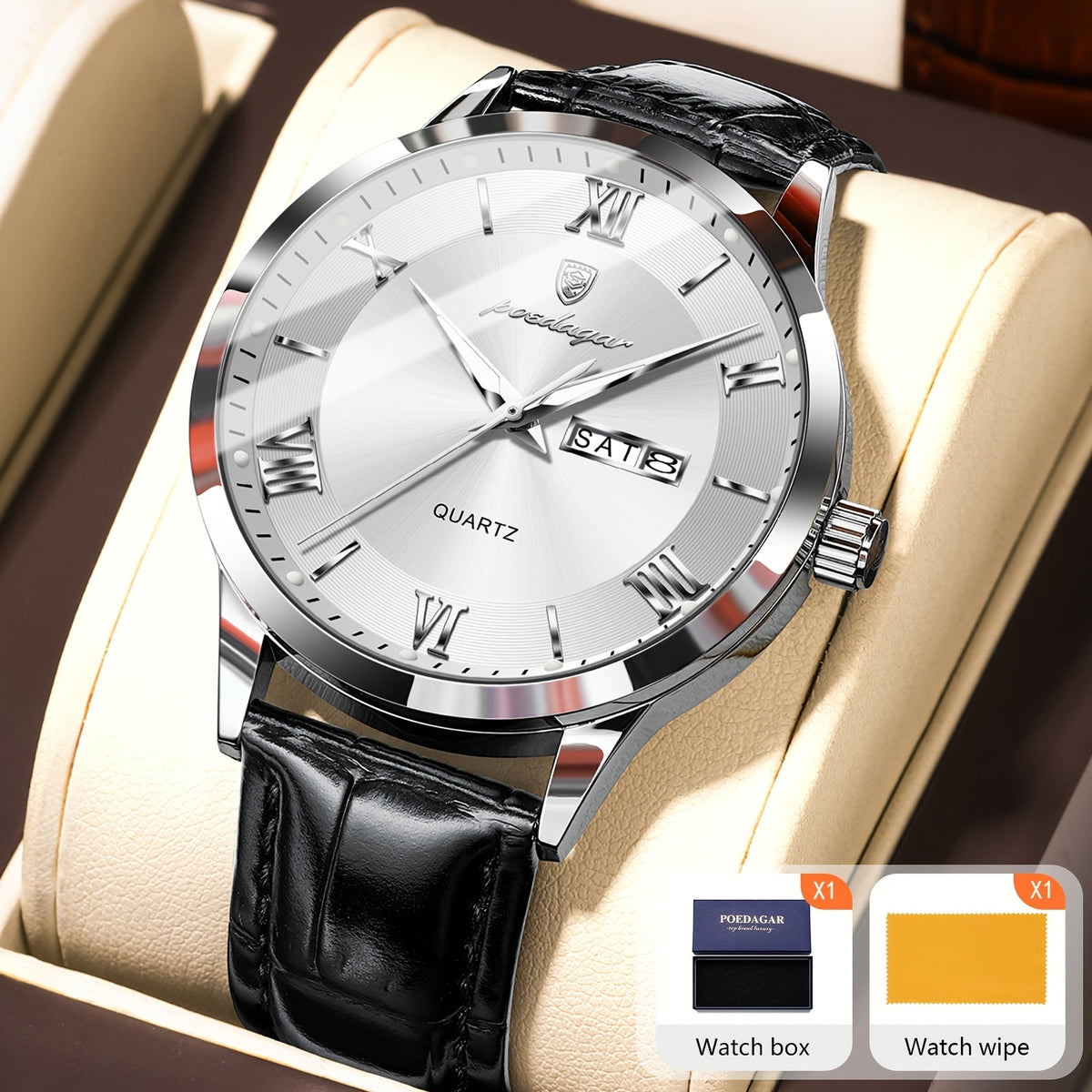 Montre à quartz pour homme POEDAGAR, étanche, cadran lumineux, affichage du calendrier et de la semaine – Montre-bracelet analogique de sport décontracté, boîtier en alliage, 11 couleurs argent, or, noir, bleu, cadeau pour homme