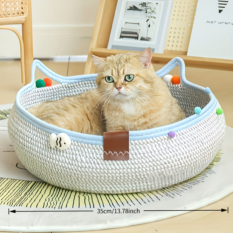 Griffoir et lit 2-en-1 pour chat avec balle de jeu – Tapis à gratter en carton durable et réutilisable, meuble pour chat au style naturel et peu encombrant pour chats d'intérieur, petits chiens et foyers multi-animaux
