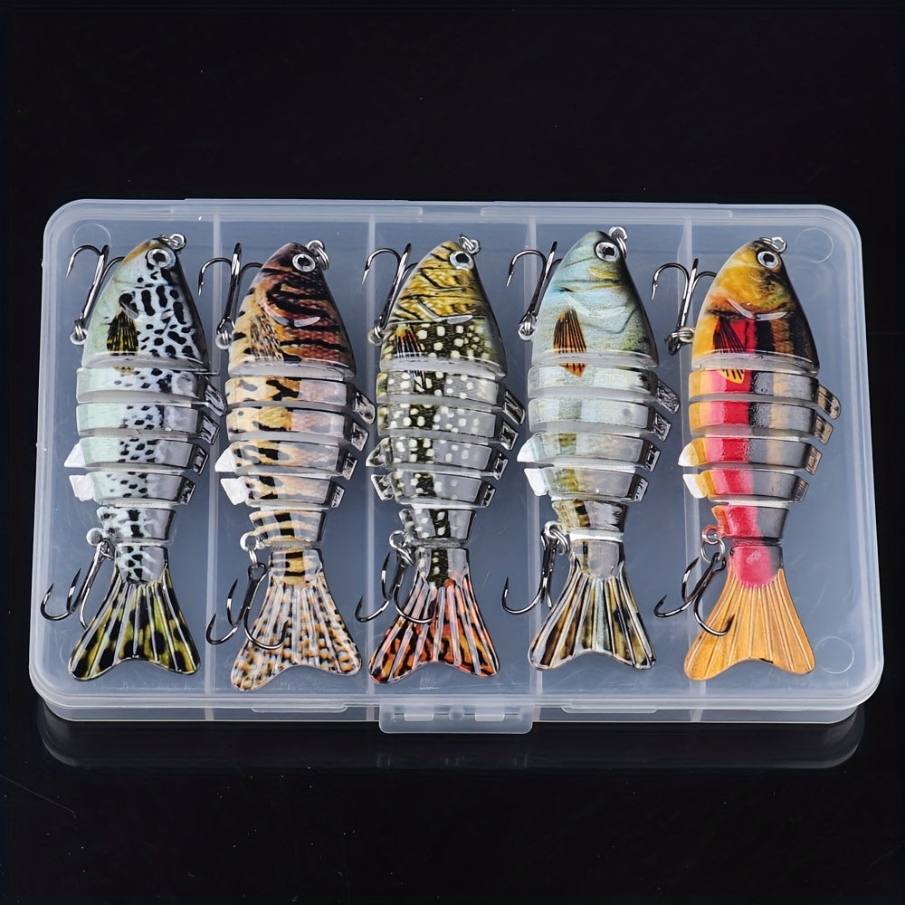 Lot de 5 leurres de pêche articulés à la nage réaliste – Swimbait pour bar, truite et brochet, kit de leurres pour eau douce et eau de mer, 4 modèles assortis