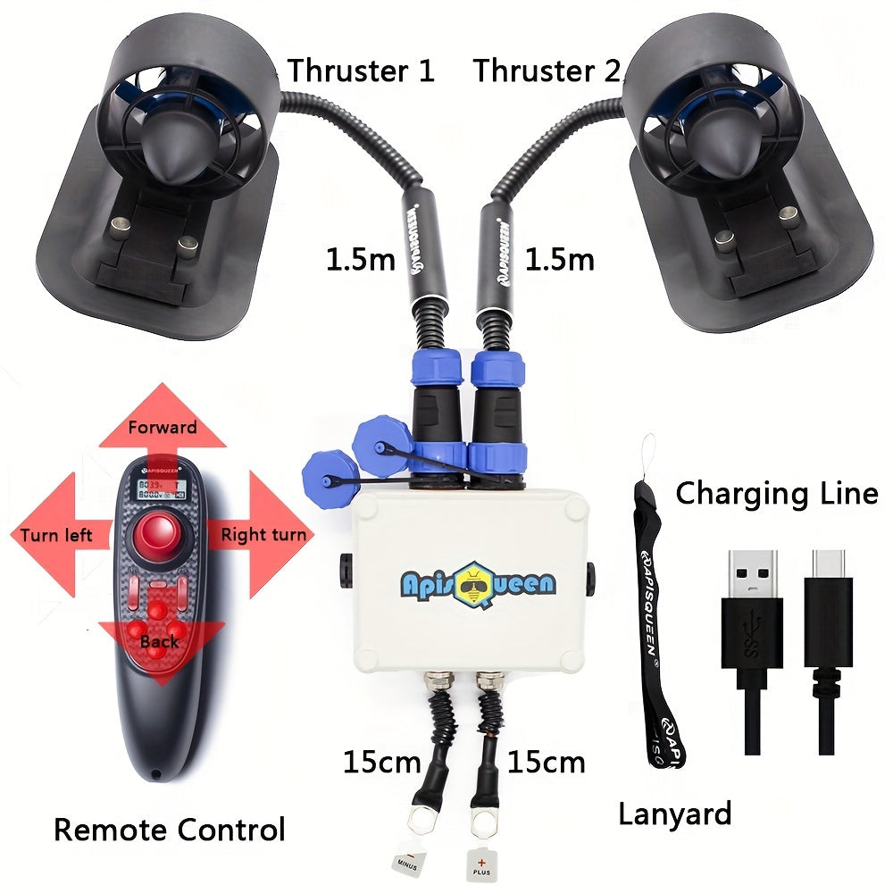 Kit de propulseur sous-marin sans balais U2 12-16V, poussée de 3,4 kg (7 lbs) avec ESC bidirectionnel 45A et télécommande – Moteur 500KV pour ROV, bateau de pêche, kayak, système de propulsion de bateau électrique (lot de 2 propulseurs)