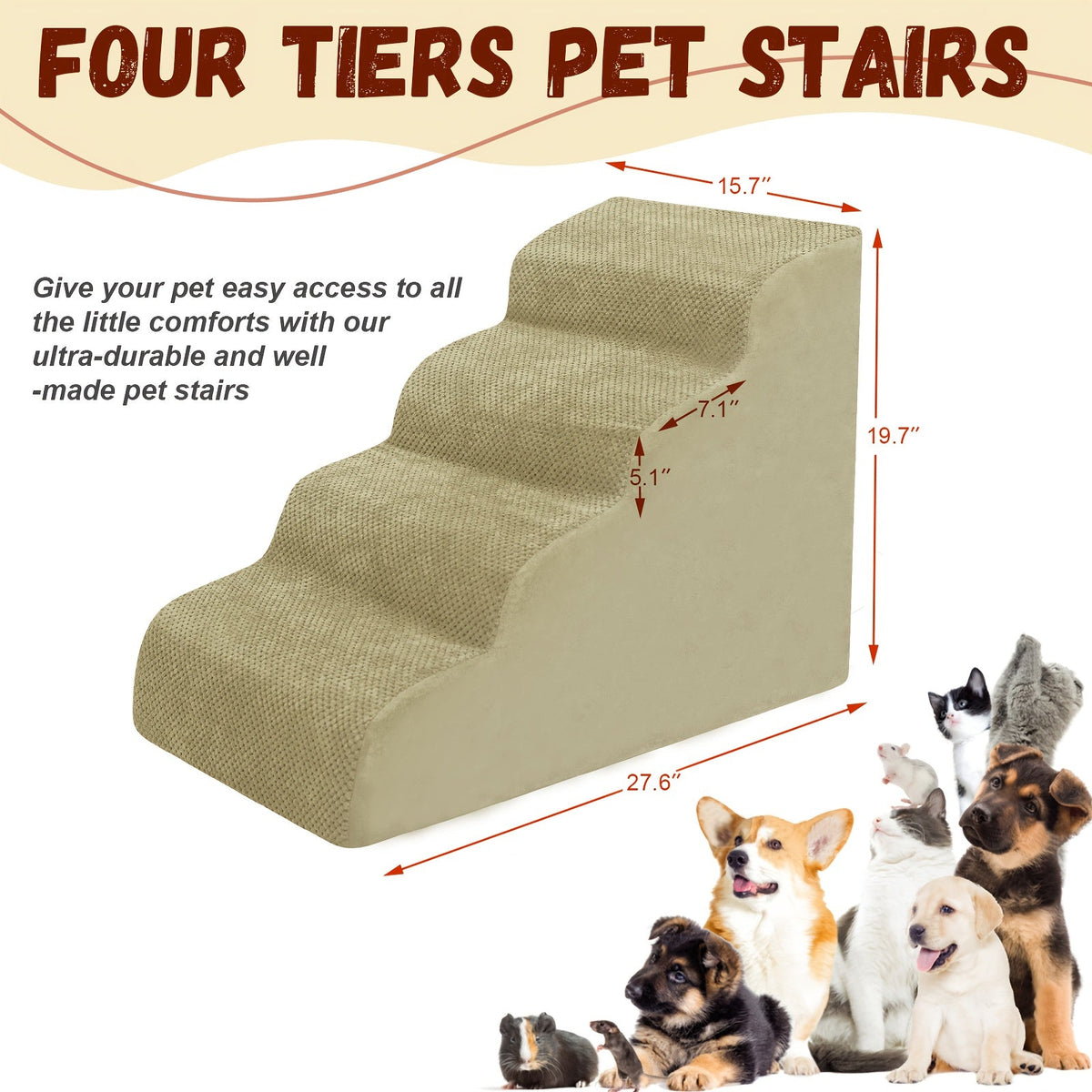 Escalier pour chien en mousse à mémoire de forme, 2, 3 ou 4 marches avec base antidérapante et housse lavable – Marches de soutien pour canapé et lit, idéal pour chiens âgés et chiots, plusieurs couleurs disponibles