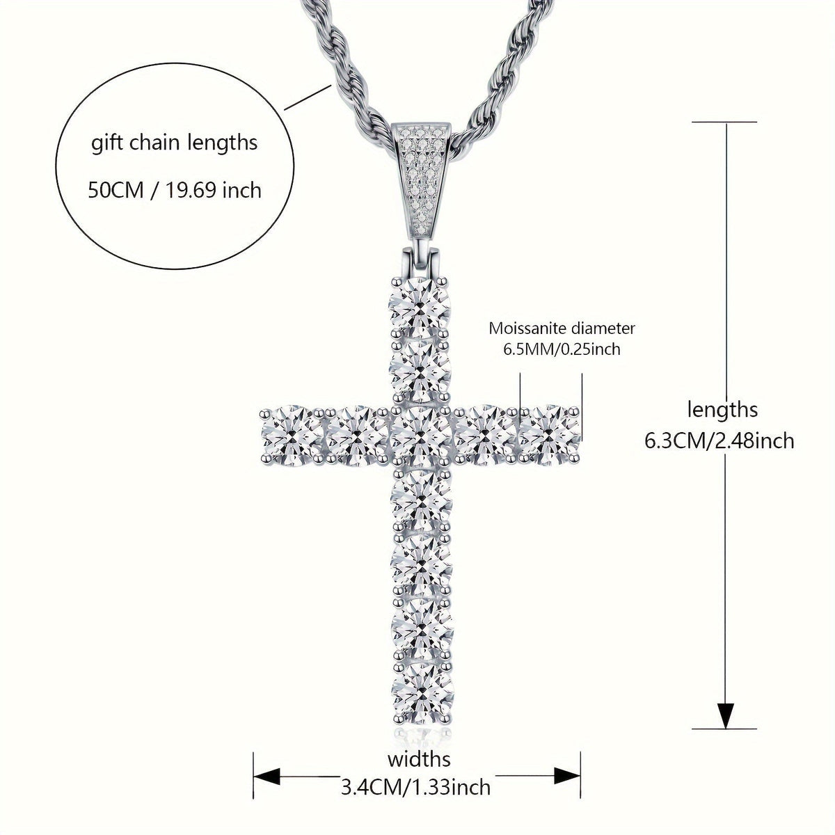 Collier avec pendentif croix pour homme en argent sterling 925 plaqué platine – Style luxe hip-hop hypoallergénique, cadeau idéal pour lui, pour banquets, fêtes et occasions spéciales