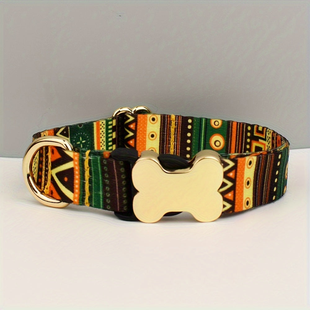 Collier pour chien ajustable en polyester avec breloque en forme d'os en métal – Collier élégant et coloré pour chiens de petite à grande taille, tailles XS S M L XL, 6 couleurs
