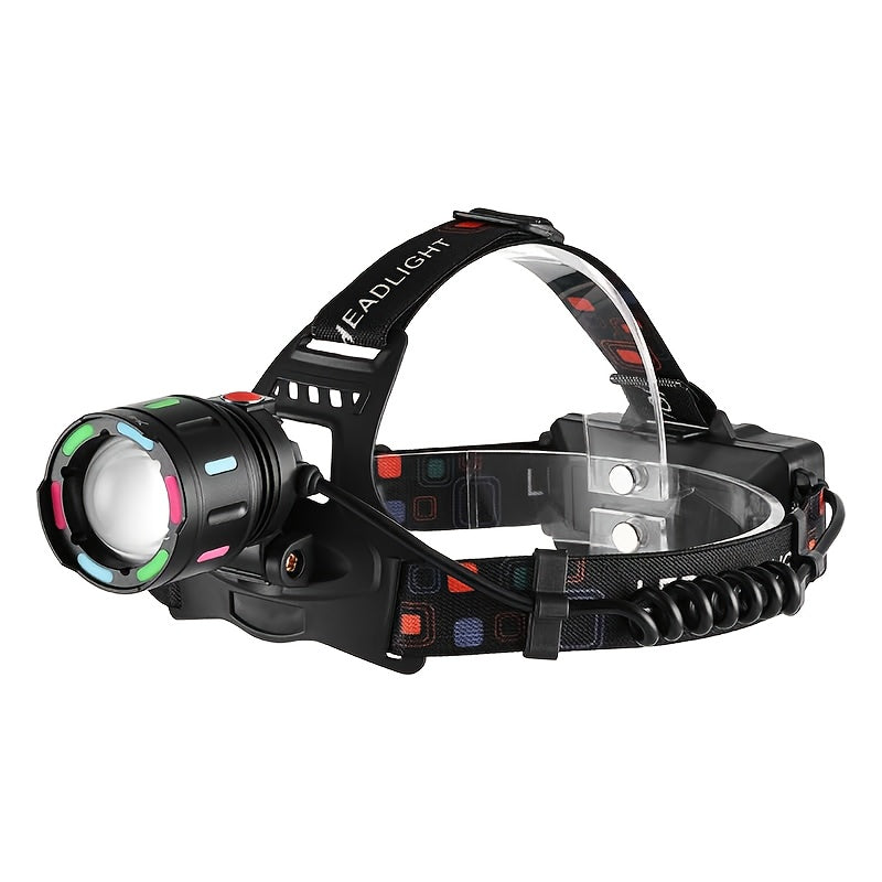 Lampe frontale LED rechargeable, 4 modes, focale réglable, inclinaison à 90°, feu arrière d'avertissement, pour le camping, la randonnée, l'aventure, les réparations d'urgence, lampe durable pour adultes