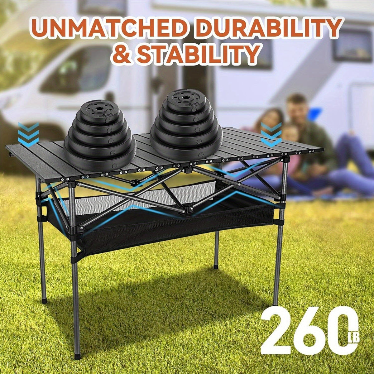Table de camping pliante portable, table d'extérieur légère et rétractable avec sac de transport, pieds robustes, grande surface plane pour pique-nique, barbecue, plage, randonnée, hayon, design compact et durable, tailles L et XL