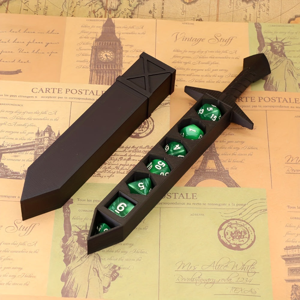Set d'épée porte-dés pour jeux de rôle type D&D - Support à dés unique et original pour dés standards de 22 mm, couleurs assorties, cadeau idéal pour les maîtres du donjon, collectionneurs et passionnés de jeux de société